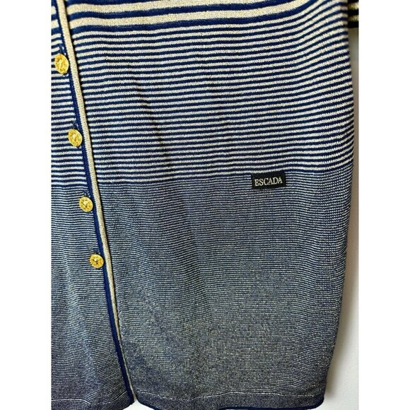 Escada Striped Short Sleeve Button Sweater Blouse Cardigan - Picture 6 of 9